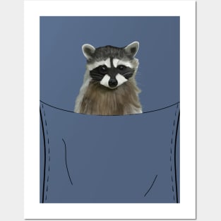 Peeking Pocket Pet - Raccoon Posters and Art